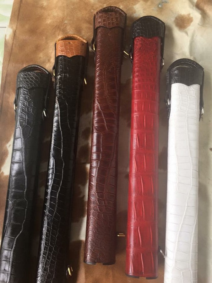 Detail view of 1x2 custom leather pool cue cases