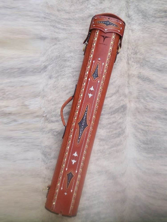 Brogue I Single Tone Leather Cue Case handtooled and handcolored with express shipping