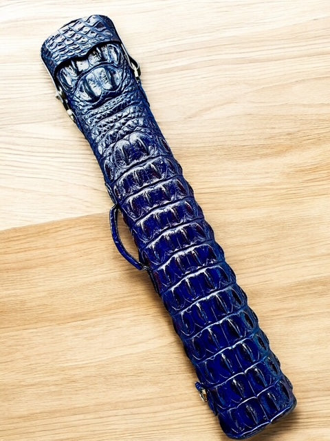 Crocodile colored custom cue cases with textured design and sturdy handles
