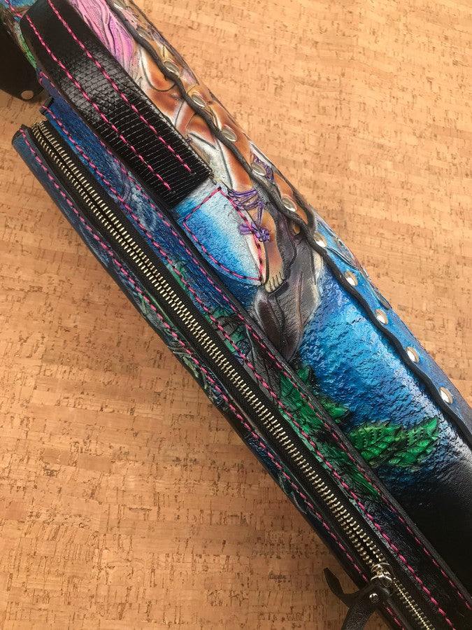 Side view of Fairy custom leather pool cue case