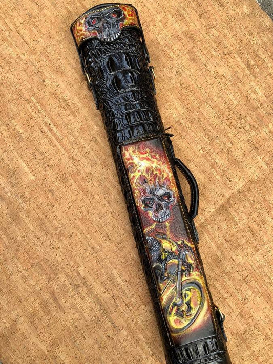Front view of Ghost Rider leather cue case
