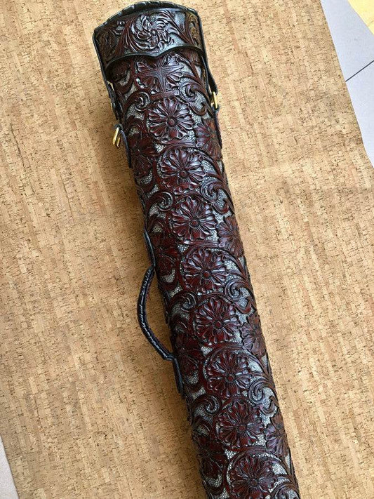 Back view of Hanging Garden leather cue case and handmade finish