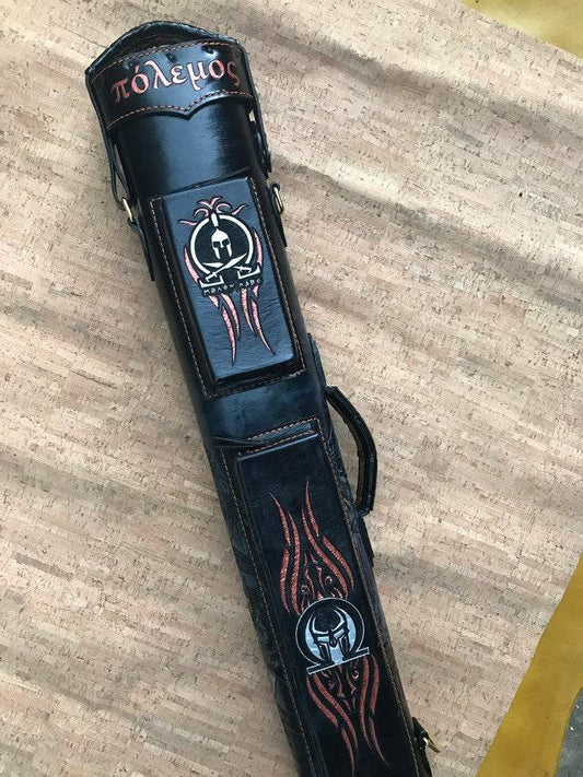 Front view of Orc custom leather cue case