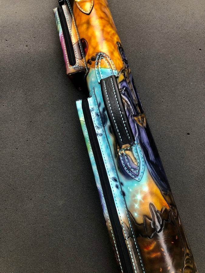Side view of Thanos custom cue case with comic-inspired artwork