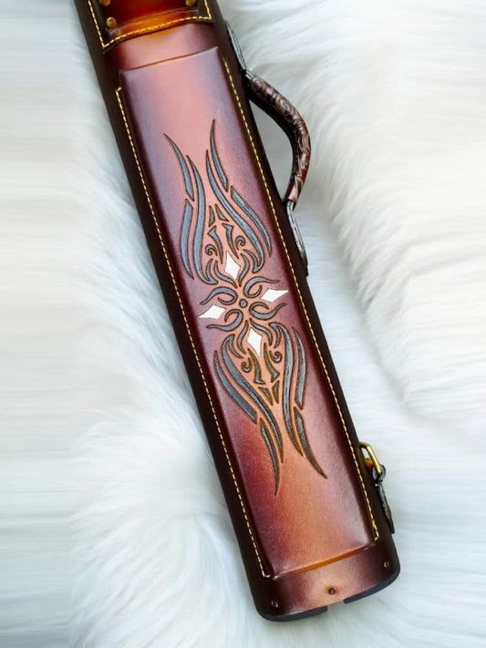 Back view of Tribal leather cue case