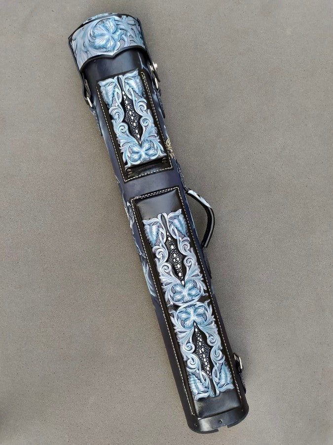 Front view of Witch custom leather cue case