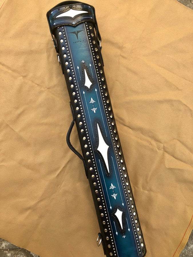 Brogue I Dual Tone Handtooled Leather Cue Case with Handcolored Design