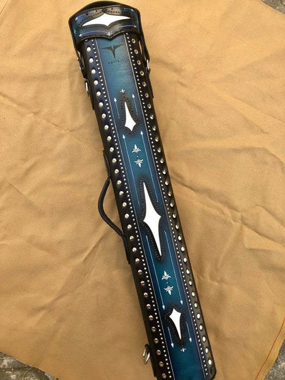 Brogue I Dual Tone Handtooled Leather Cue Case with Handcolored Design