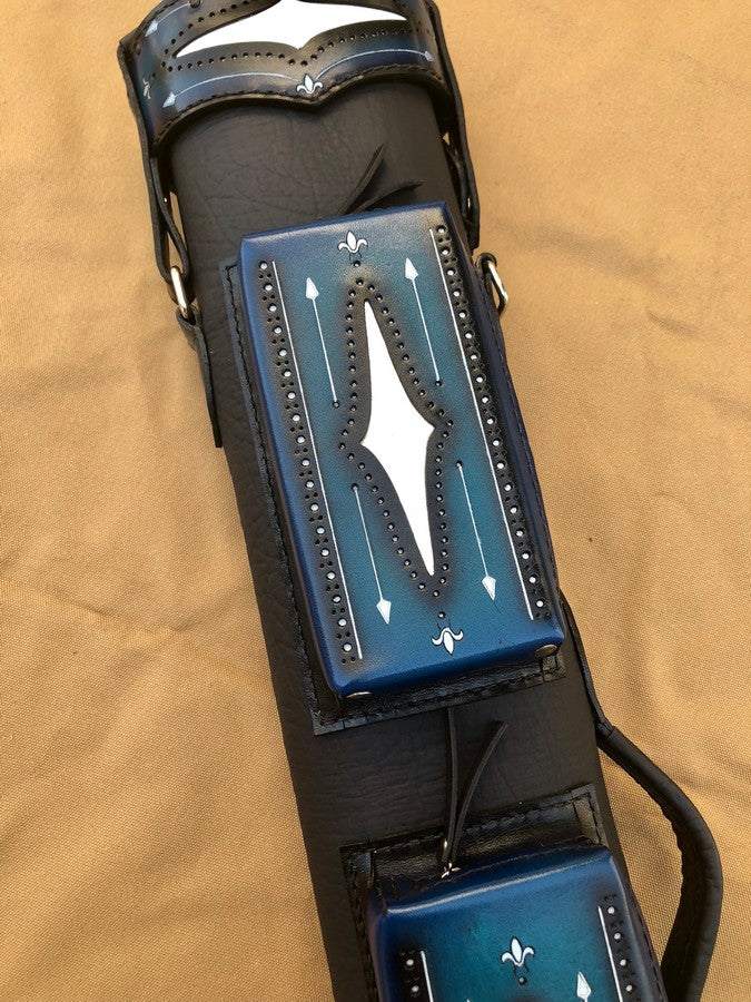 Brogue I Dual Tone Leather Cue Case handtooled and handcolored with worldwide express shipping