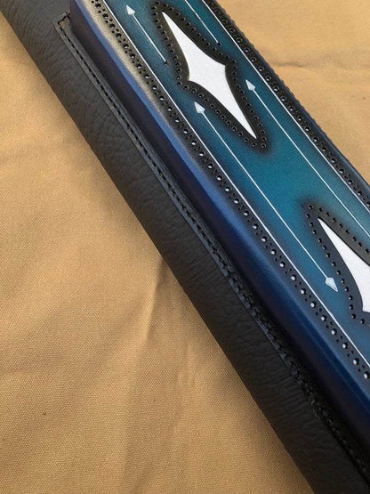 Brogue I Dual Tone leather cue case handtooled and handcolored