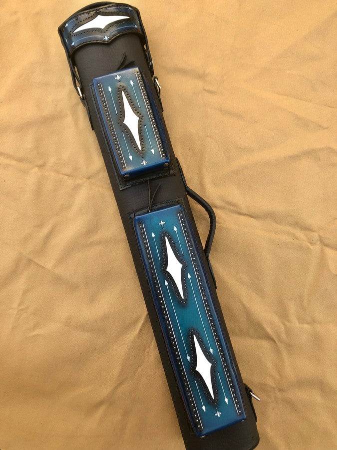 Brogue I Dual Tone Handtooled Leather Cue Case with Handcolored Design