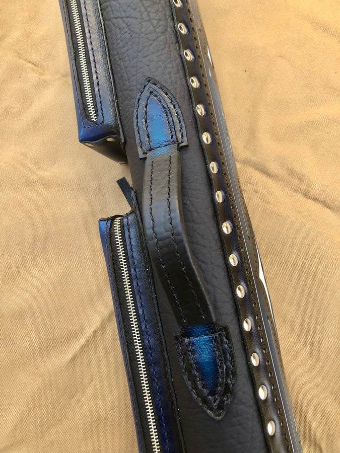 Brogue I Dual Tone Leather Cue Case handtooled and handcolored with worldwide express shipping