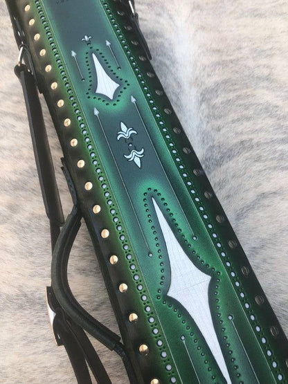Brogue I Dual Tone Leather Cue Case handtooled and handcolored with express shipping