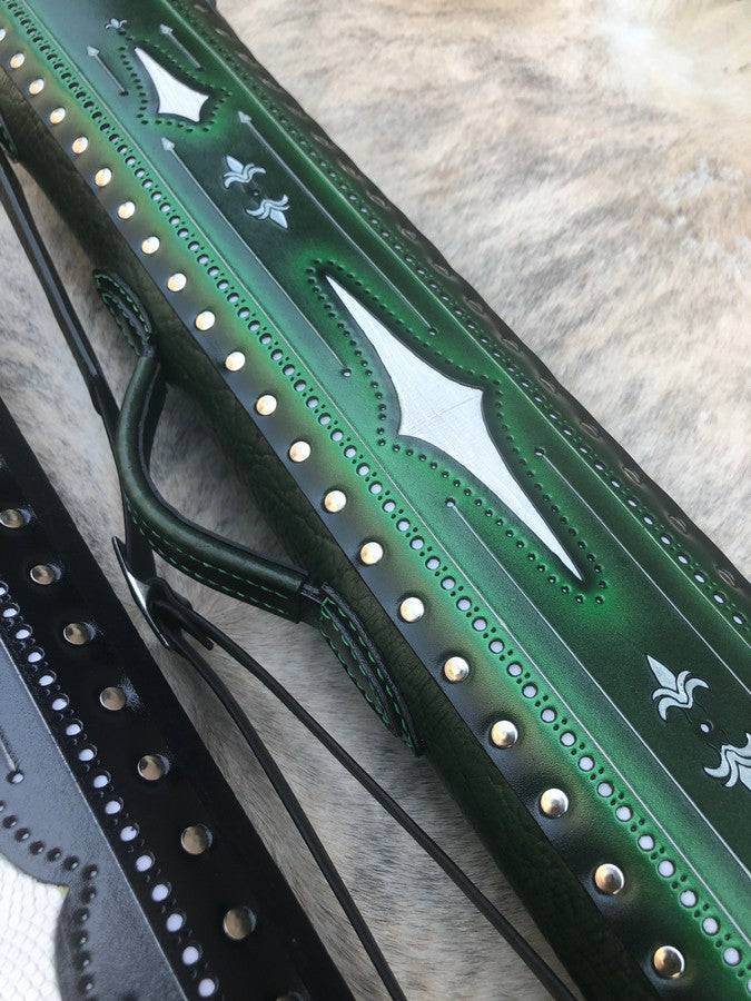 Brogue I Dual Tone Leather Cue Case handcrafted handtooled with dual tone leather and worldwide shipping