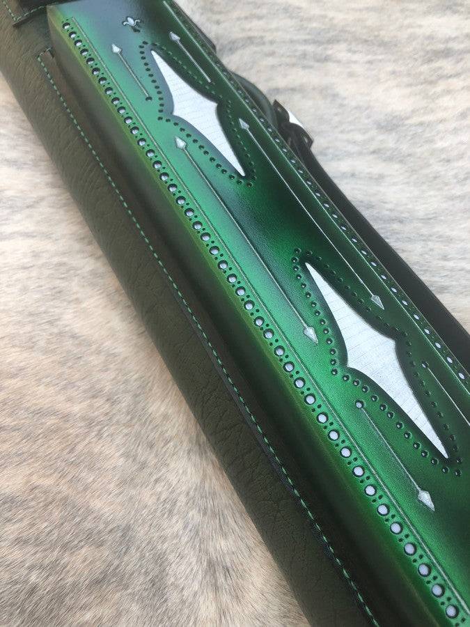 Brogue I Dual Tone Leather Cue Case handtooled and handcolored with worldwide express shipping