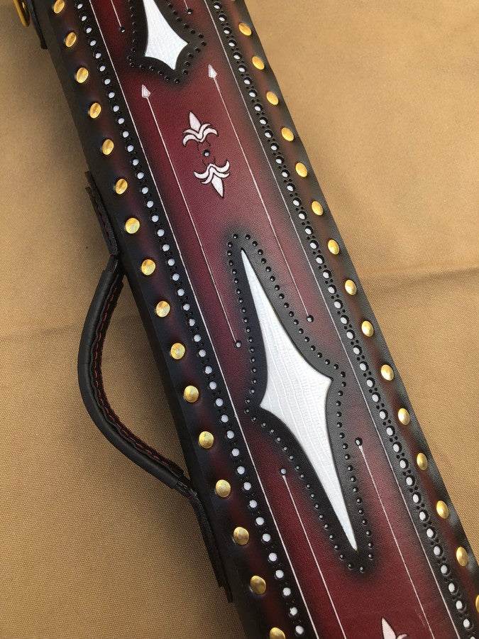Brogue I Dual Tone Leather Cue Case handtooled and handcolored with worldwide express shipping