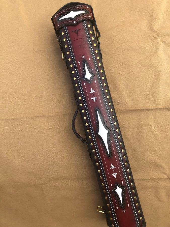 Brogue I Dual Tone Leather Cue Case handtooled handcolored with worldwide express shipping