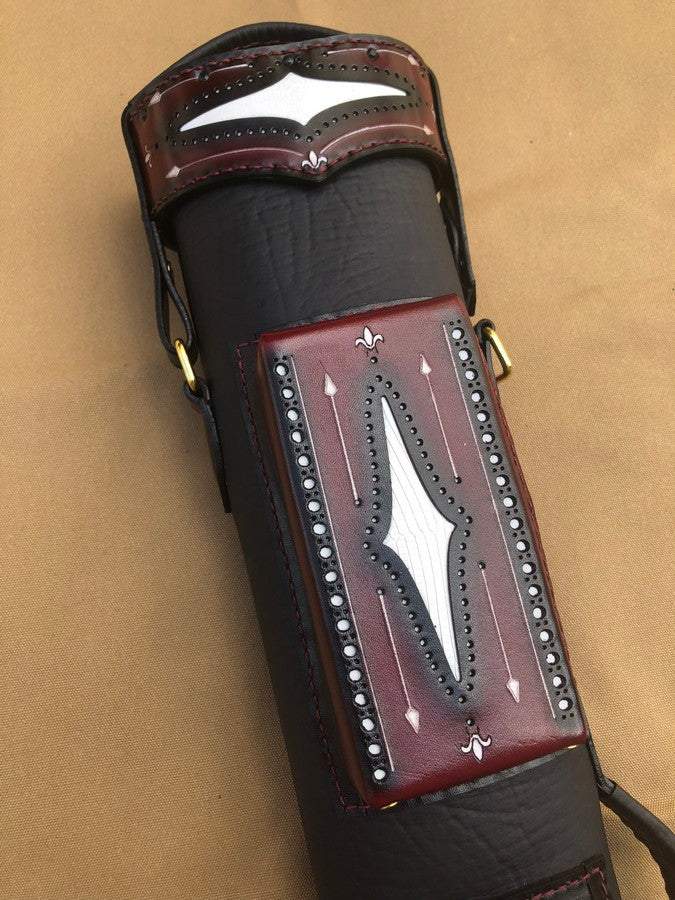 Brogue I Dual Tone Leather Cue Case handtooled and handcolored with express shipping