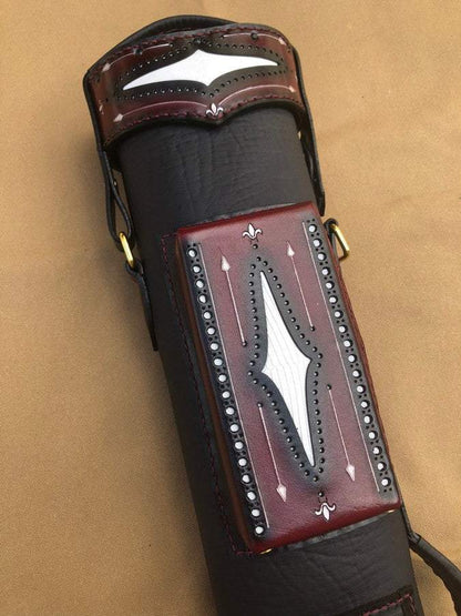 Brogue I Dual Tone Leather Cue Case handtooled and handcolored with express shipping
