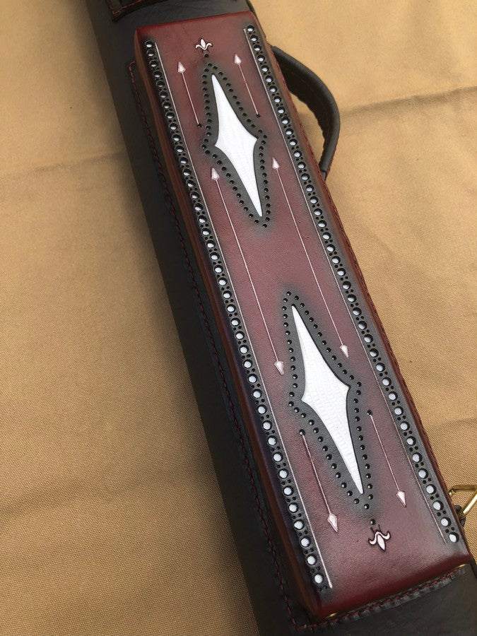 Brogue I Dual Tone Leather Cue Case handtooled and handcolored with express worldwide shipping