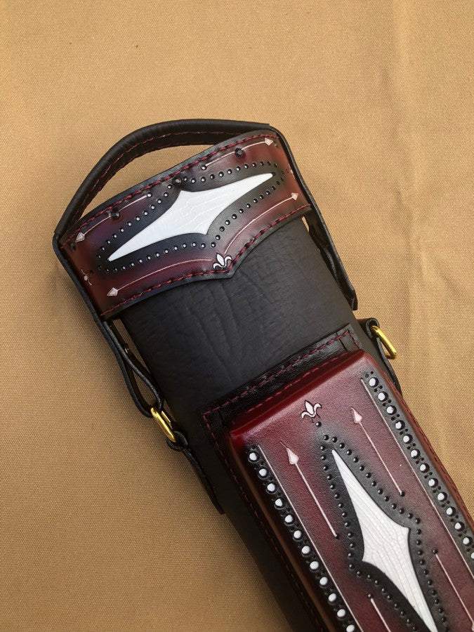 Brogue I Dual Tone Leather Cue Case handtooled handcolored leather cue case with worldwide shipping