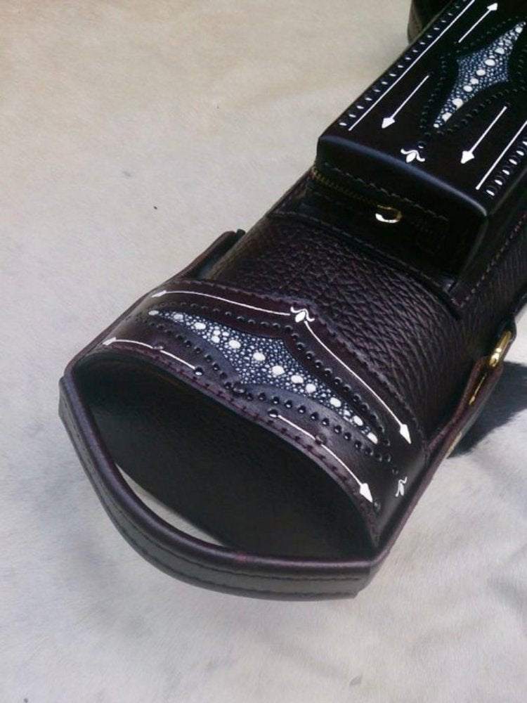 Brogue I Single Tone Handtooled Leather Cue Case handcolored with worldwide express shipping