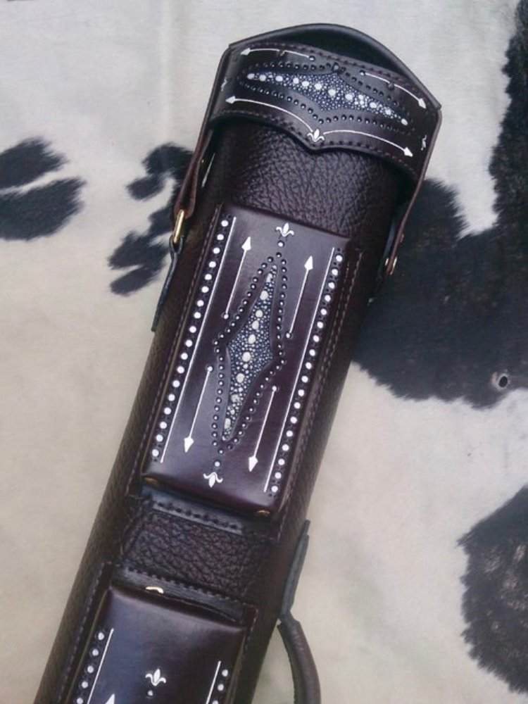 Brogue I Single Tone Leather Cue Case handtooled and handcolored with express shipping