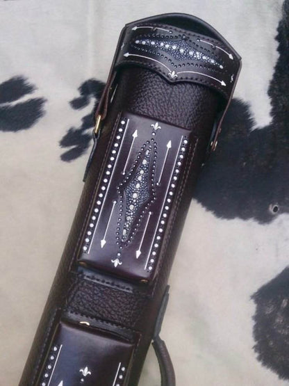 Brogue I Single Tone Leather Cue Case handtooled and handcolored with express shipping