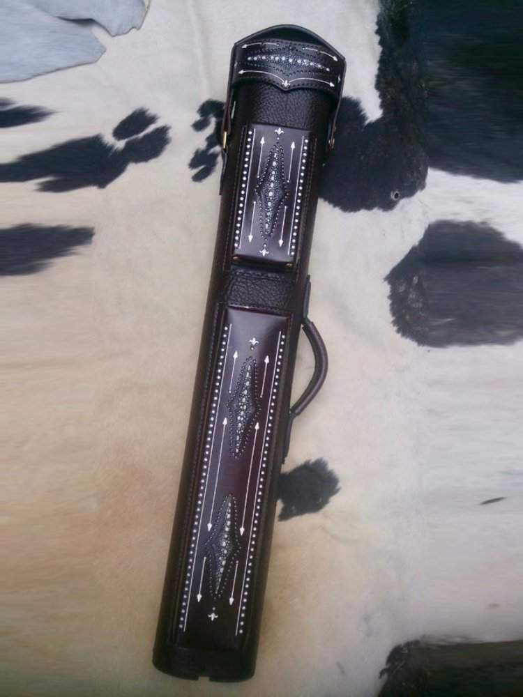 Brogue I Single Tone Leather Cue Case handtooled and handcolored with express shipping