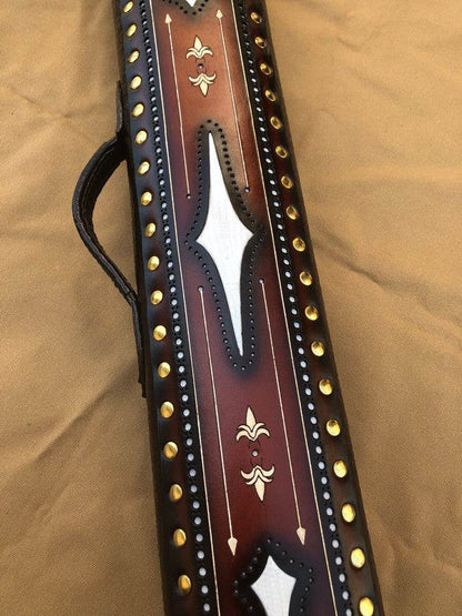 Brogue I Dual Tone Handtooled Leather Cue Case with Handcolored Finish