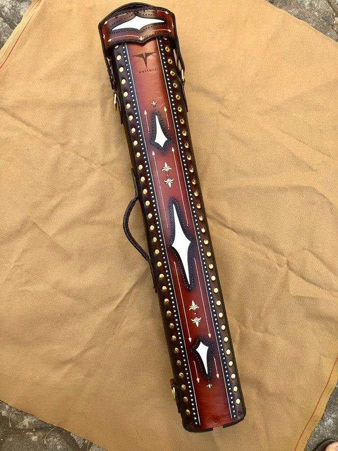 Brogue I Dual Tone Leather Cue Case handtooled and handcolored with worldwide express shipping
