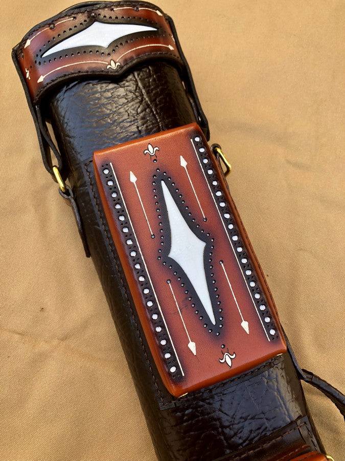 Brogue I Dual Tone leather cue case handtooled and handcolored with worldwide express shipping