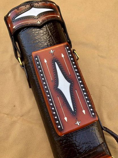 Brogue I Dual Tone leather cue case handtooled and handcolored with worldwide express shipping