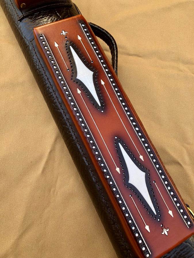 Brogue I Dual Tone Leather Cue Case handtooled and handcolored with worldwide express shipping
