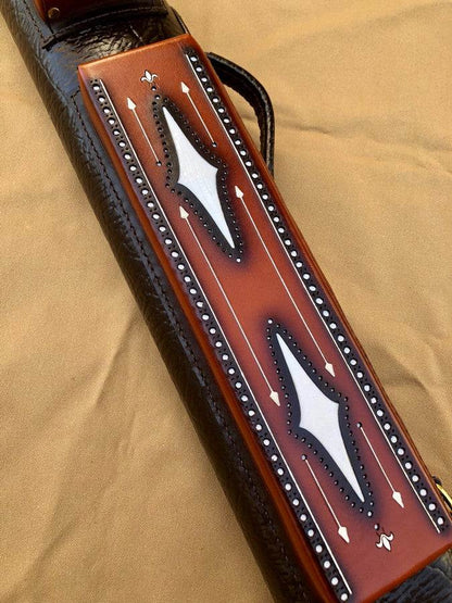 Brogue I Dual Tone Leather Cue Case handtooled and handcolored with worldwide express shipping