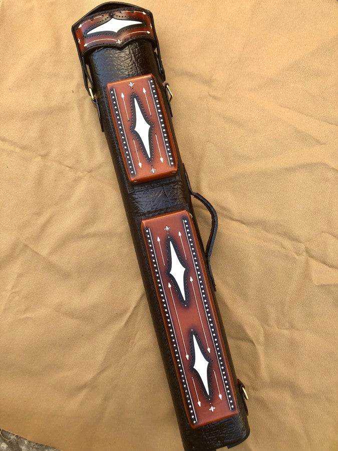 Brogue I Dual Tone Leather Cue Case handtooled handcolored premium leather cue storage with worldwide shipping