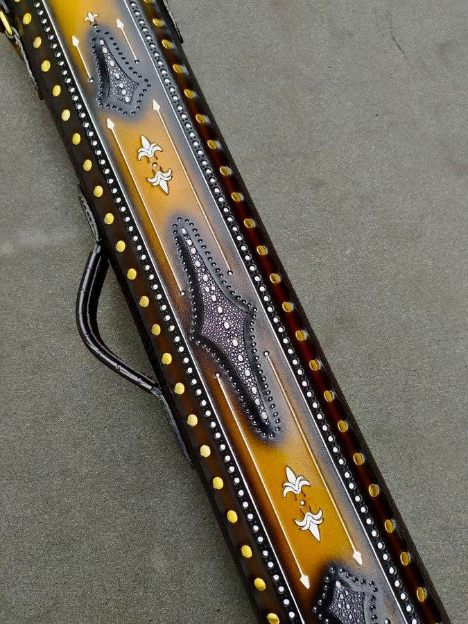 Brogue I Dual Tone Leather Cue Case handtooled and handcolored with worldwide shipping