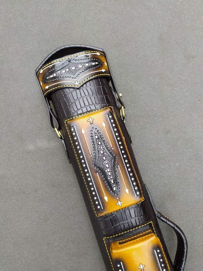 Bespoke Brogue I Dual Tone Leather Cue Case with handtooled design and handcolored finish