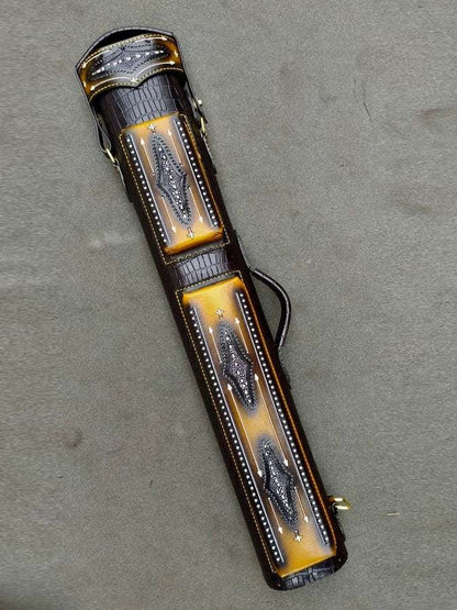 Brogue I Dual Tone Leather Cue Case handtooled and handcolored with worldwide express shipping