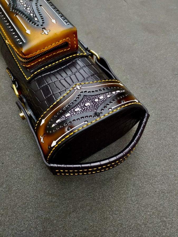 Brogue I Dual Tone Leather Cue Case handtooled handcolored with worldwide express shipping