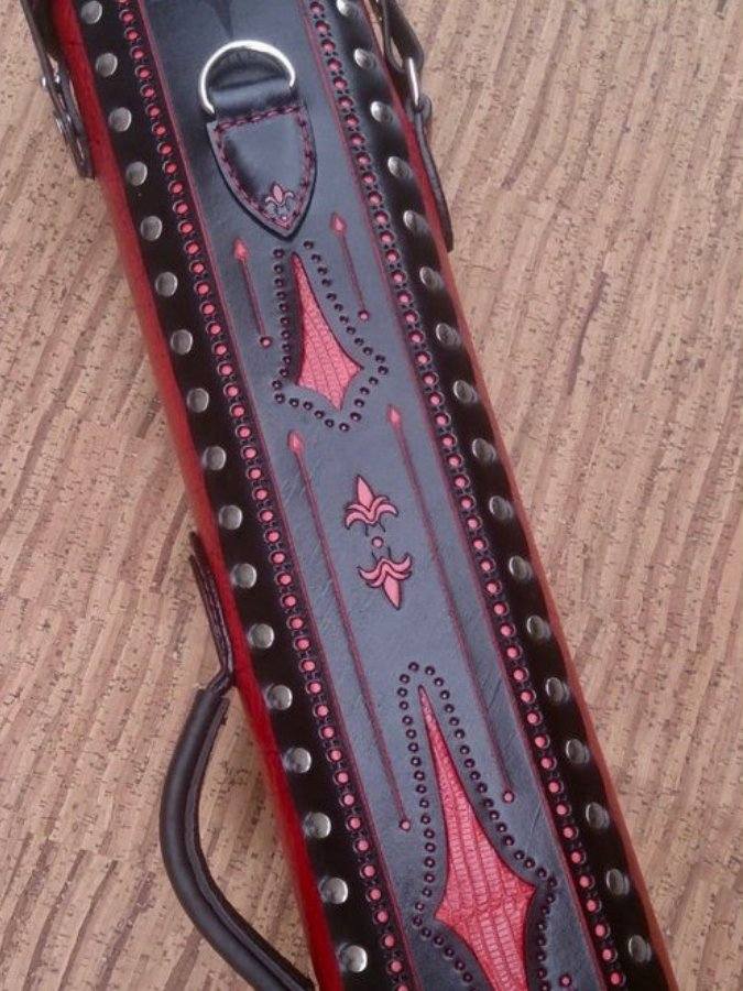 Brogue I Dual Tone Leather Cue Case handtooled and handcolored with worldwide express shipping