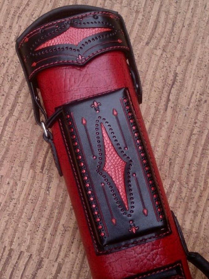 Brogue I Dual Tone Leather Cue Case handtooled and handcolored with worldwide express shipping