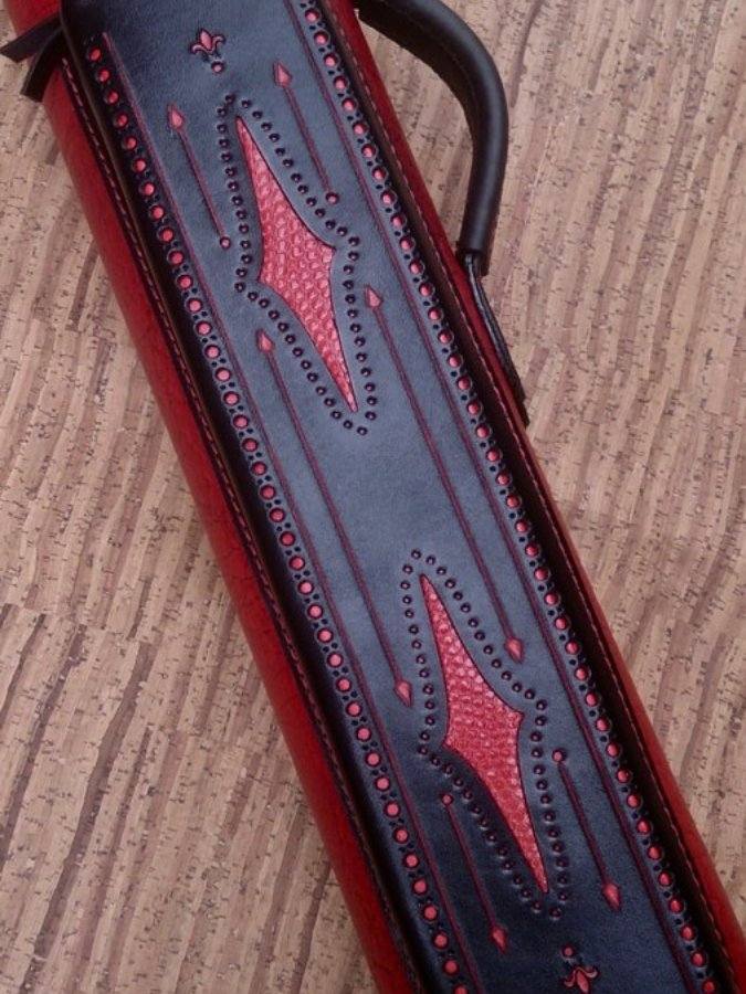 Brogue I Dual Tone Leather Cue Case handcrafted handtooled and handcolored with worldwide express shipping
