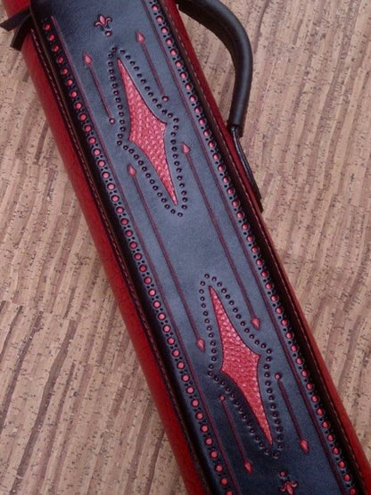 Brogue I Dual Tone Leather Cue Case handcrafted handtooled and handcolored with worldwide express shipping