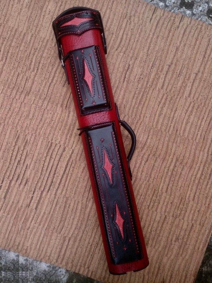 Brogue I Dual Tone Leather Cue Case handtooled and handcolored for cues