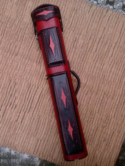 Brogue I Dual Tone Leather Cue Case handtooled and handcolored for cues