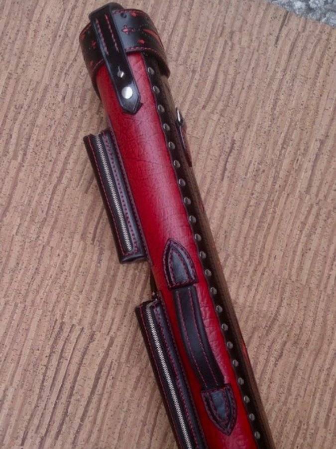 Brogue I Dual Tone Leather Cue Case handtooled and handcolored with worldwide shipping