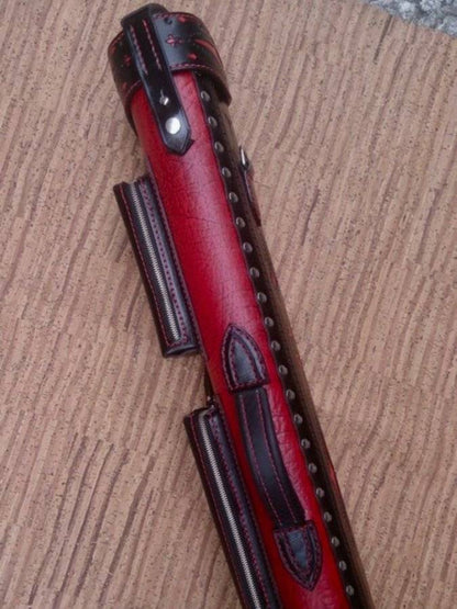 Brogue I Dual Tone Leather Cue Case handtooled and handcolored with worldwide shipping