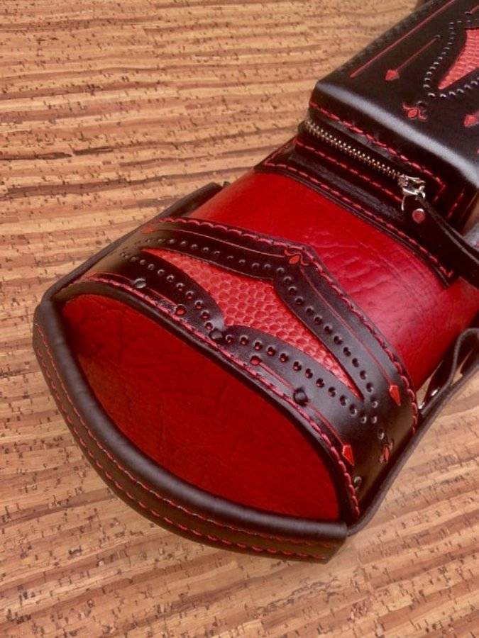 Brogue I Dual Tone Handtooled Leather Cue Case with handcolored finish