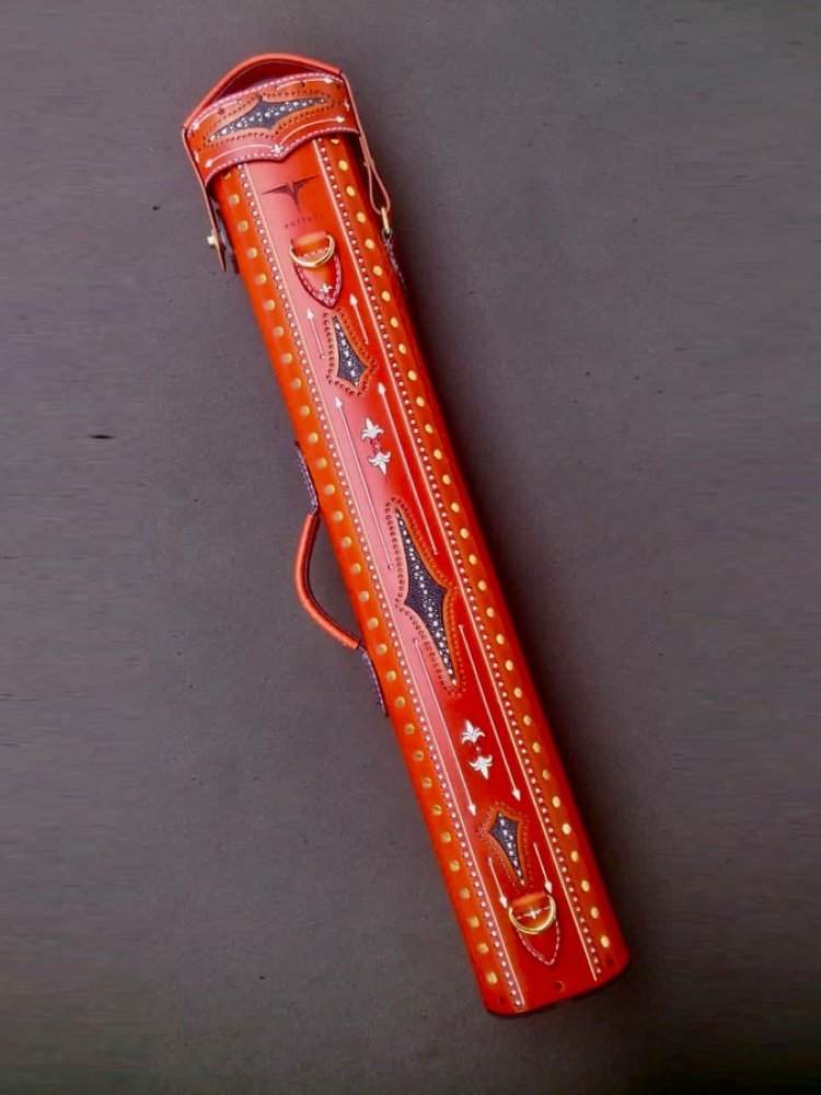 Brogue I Single Tone Leather Cue Case handtooled handcolored leather cue case with worldwide shipping